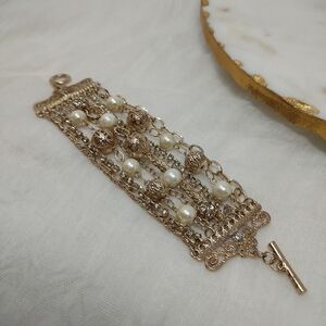 Gold Rhinestone Sparkle Mixed Media Bracelet With Toggle Clasp